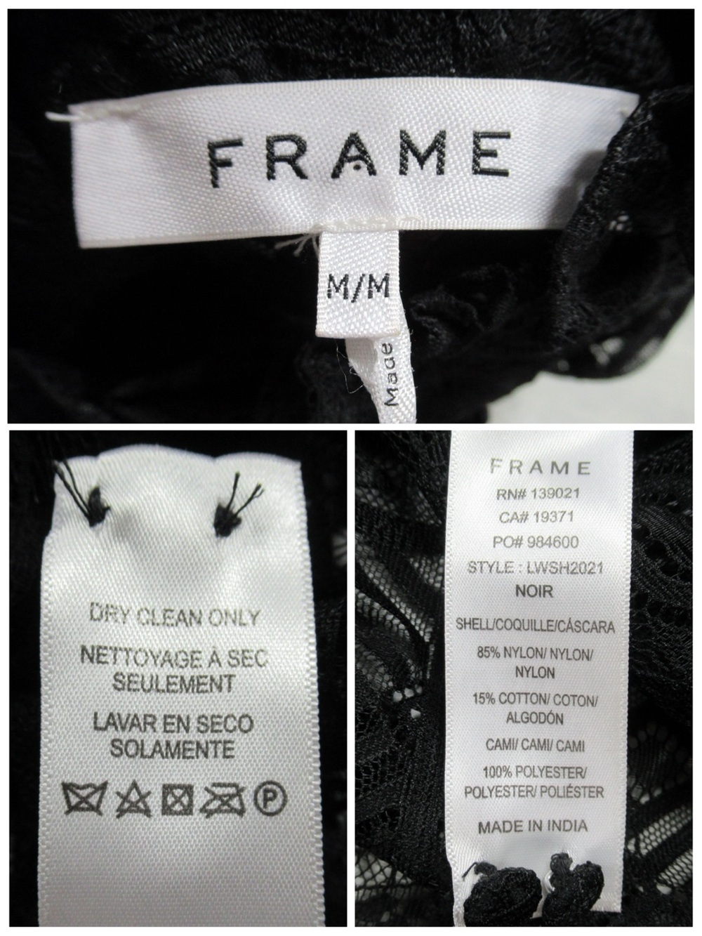 FRAME Mock Neck Geo Lace Sheer Ruffle  Sleeve Button Back Blouse - Size Medium - Picture 12 of 12